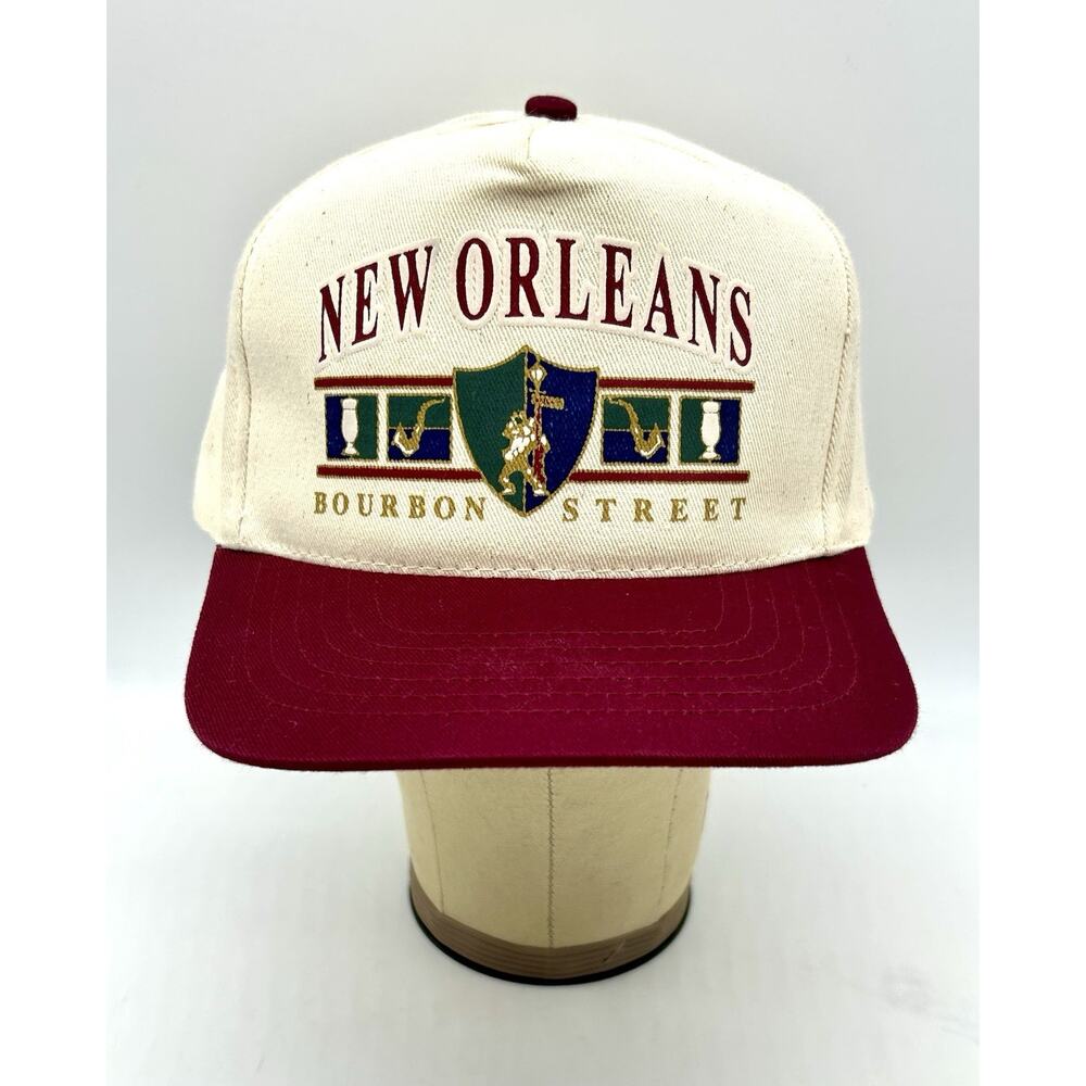 Vtg 90’s New Orleans Bourbon Street Burgundy Cream Snapback Trucker Hat NWOT - Picture 3 of 9